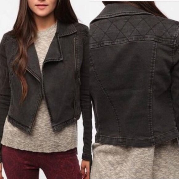 Silence + Noise OU women S moto jeans biker jacket gray wash gorpcore cropped - Picture 2 of 14